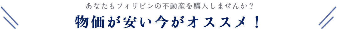 物価が安い今がオススメ!